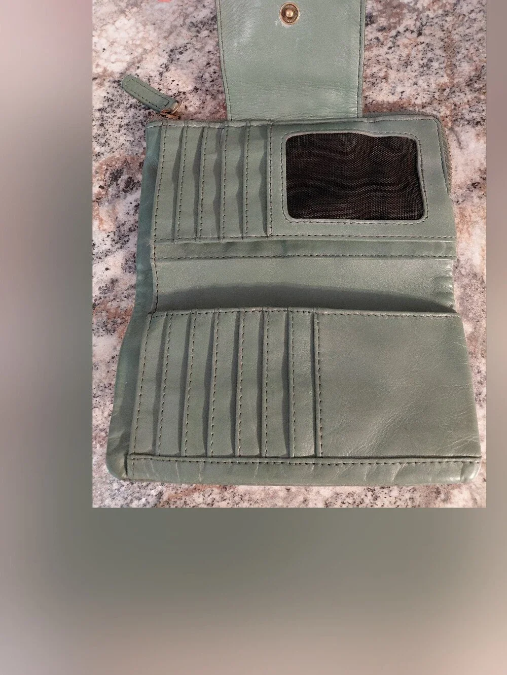 Vilenca Holland Sage Green Leather Zip Wallet with Decorative Studs